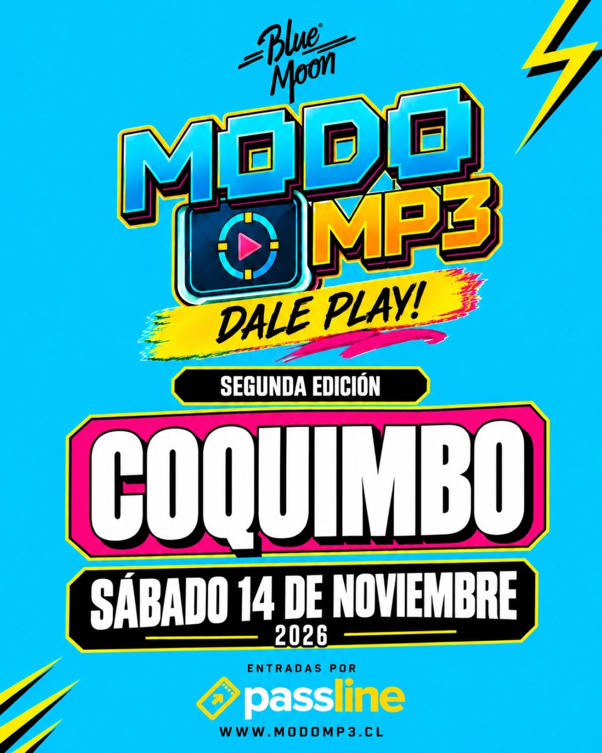 MODO MP3 Coquimbo: segunda edición, sábado 14 de noviembre de 2026 en Blue Moon. Entradas por Passline.